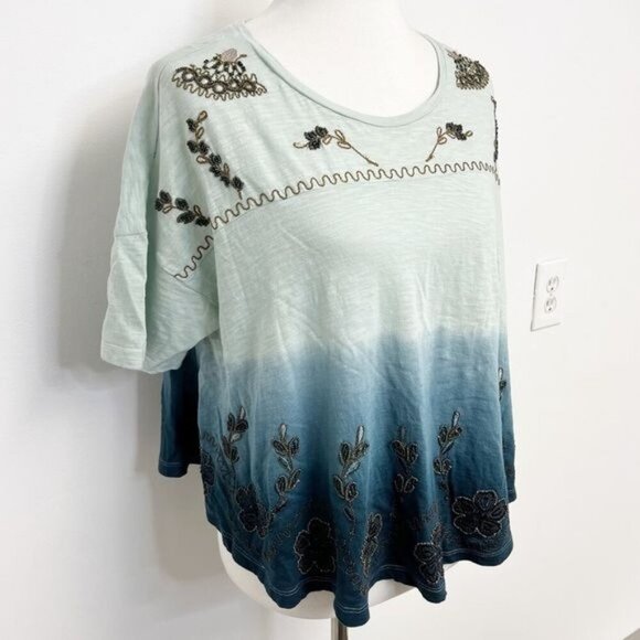 Anthropologie Tulsi Swing embroidered beaded floral oversized Tee top Sz S NWT - Picture 7 of 11